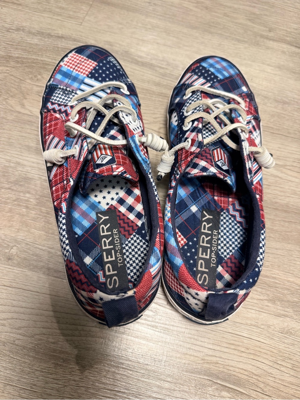 Sperry Crest Vibe Madras Patchwork Sneakers Red White Blue Women’s 8.5 - Picture 4 of 9